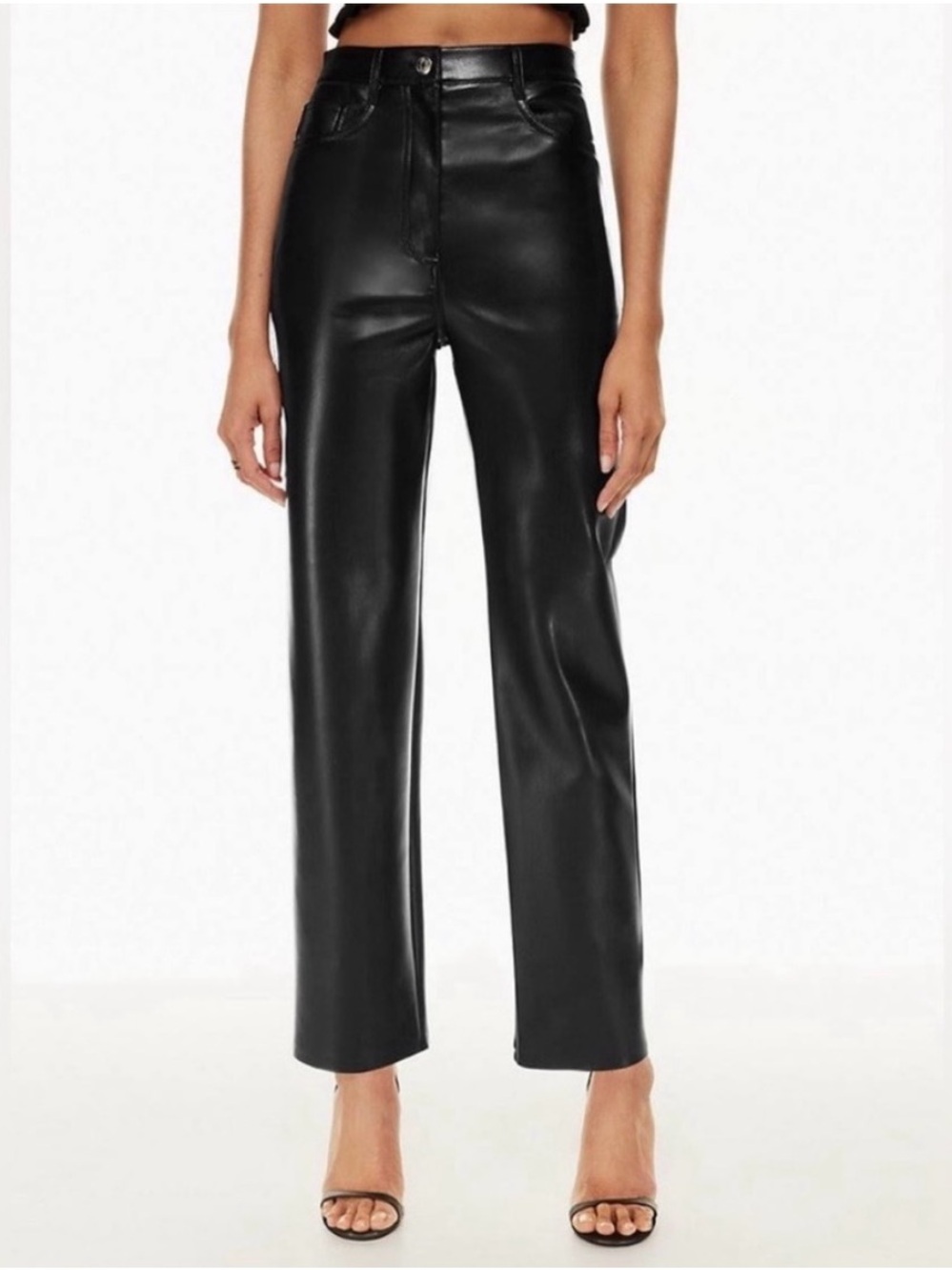 Wilfred Black Faux Leather Straight-Leg Pants